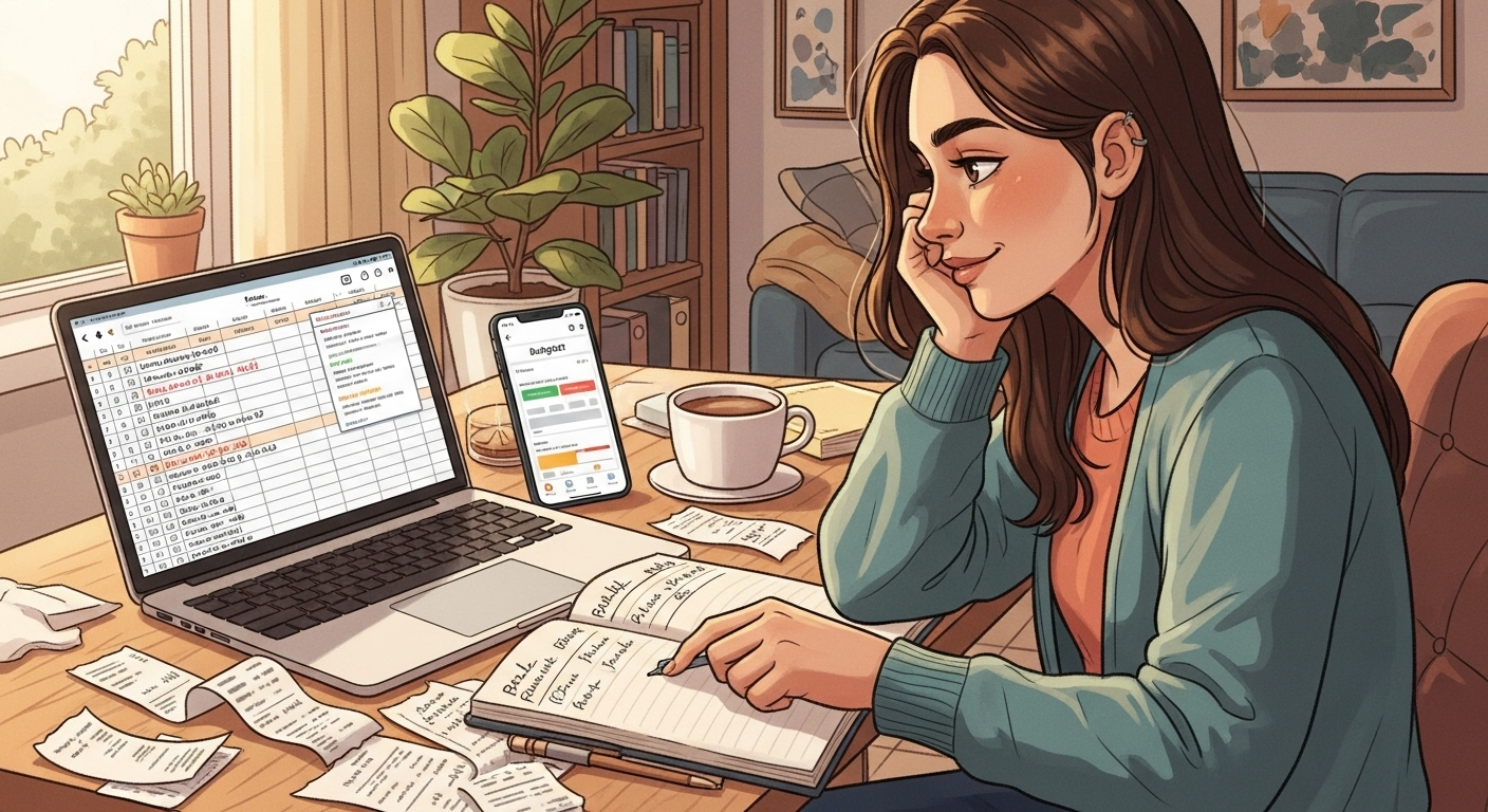 Illustration of a gig worker managing finances