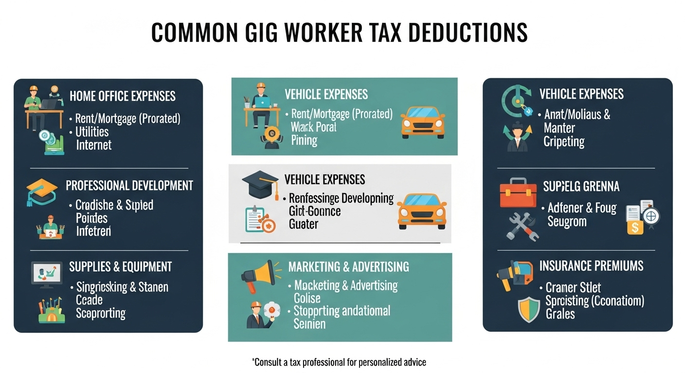 Infographic showing common gig worker tax deductions